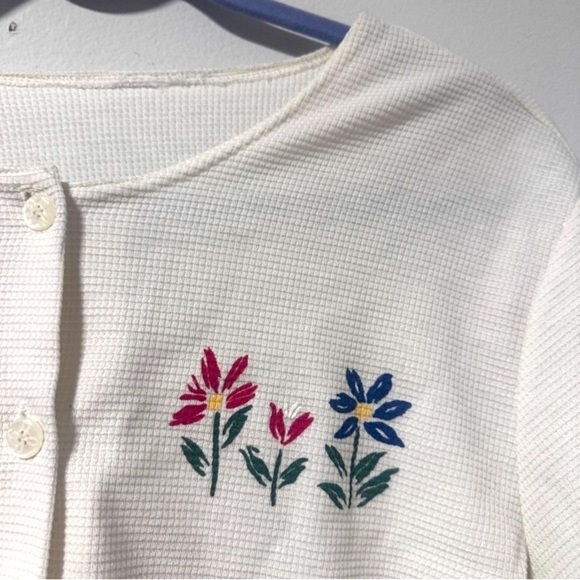 Vintage 90s White Cropped Short Sleeve Button Up Shirt Cottagecore Spring Retro - Picture 4 of 15